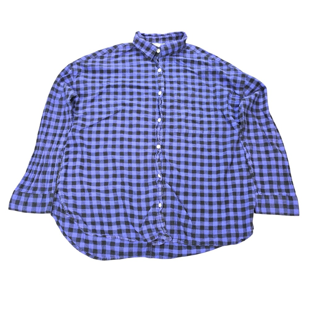 Old Navy The Boyfriend Shirt Women's Size L Purple Black Buffalo Plaid Cotton